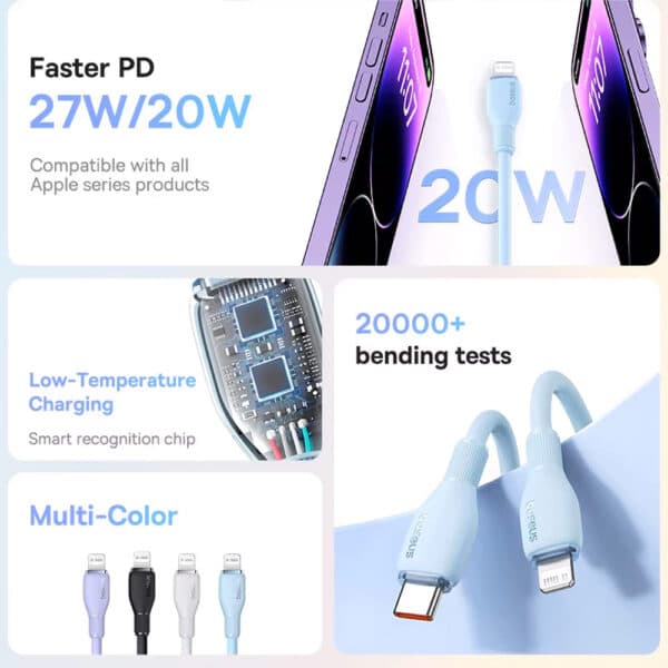 کابل شارژ Type-C به لایتنینگ بیسوس مدل Pudding CB000053 طول 1.2 متر توان 20 وات - Image 5