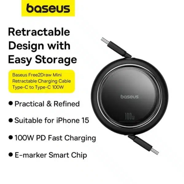 کابل USB-C  بیسوس مدل Free2Draw Mini Retractable 100W طول 1 متر - Image 8