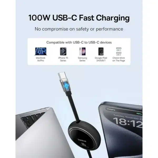 کابل USB-C  بیسوس مدل Free2Draw Mini Retractable 100W طول 1 متر - Image 10