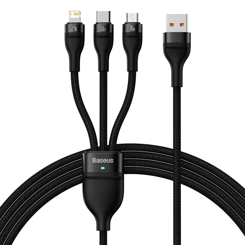 کابل شارژ USB بیسوس مدل ONE for THREE CB000029 طول 1.2 متر