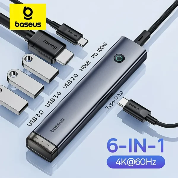 هاب 6 پورت USB-C بیسوس مدل UltraJoy Series BS-OH166 - Image 4